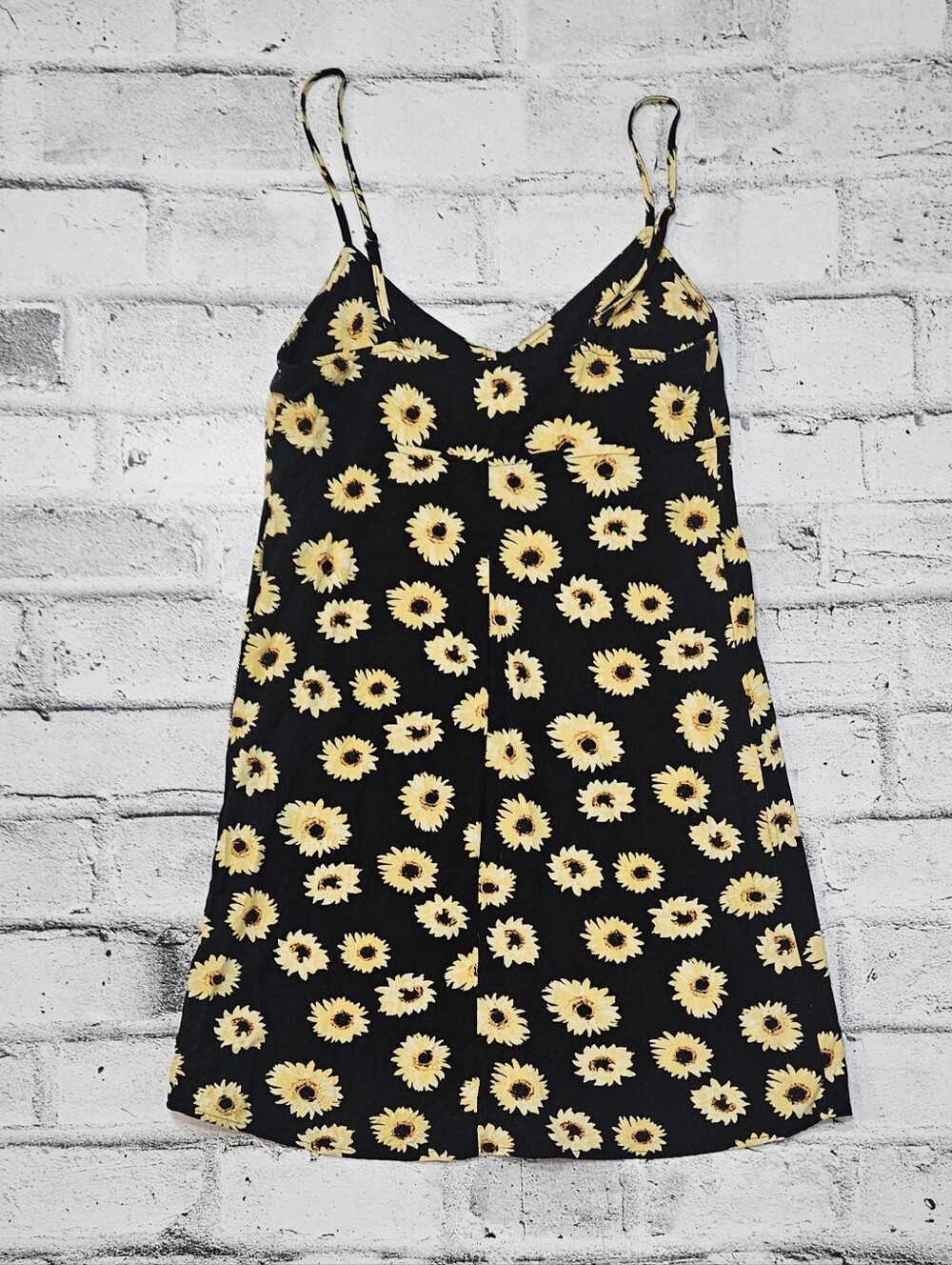 Urban Outfitters Sunflower Print Mini Dress XS Black Floral Slip - Picture 7 of 12